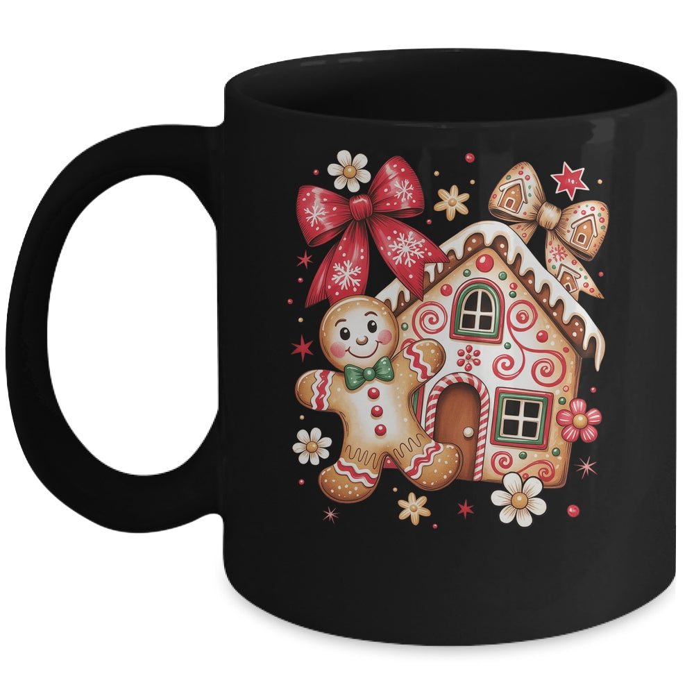 Gingerbread Christmas Bow Christmas House Retro Cookie Xmas Mug | siriusteestore