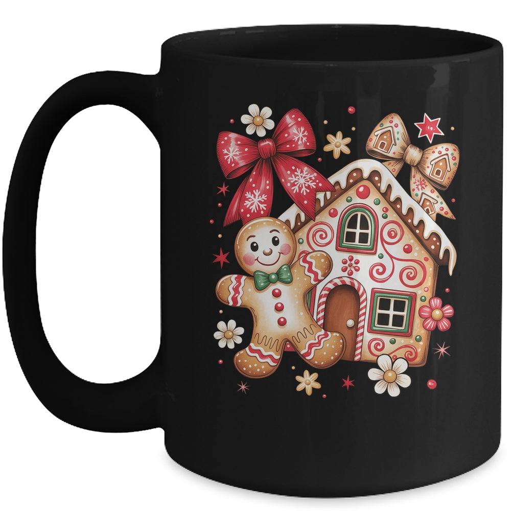 Gingerbread Christmas Bow Christmas House Retro Cookie Xmas Mug | siriusteestore