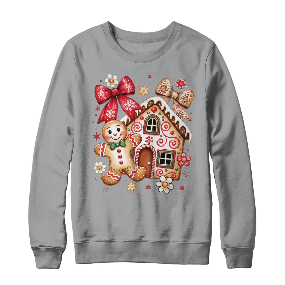 Gingerbread Christmas Bow Christmas House Retro Cookie Xmas Shirt & Sweatshirt | siriusteestore