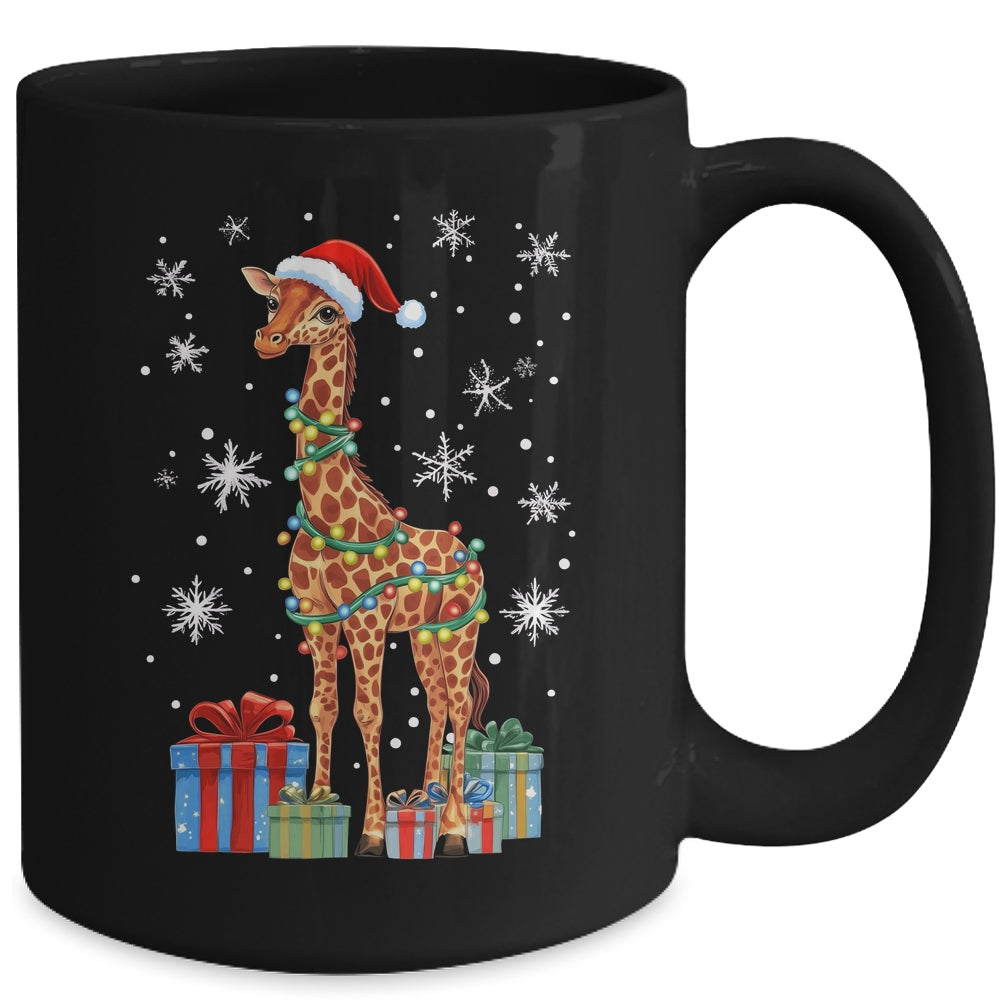 Giraffe Ugly Xmas Lights Santa Hat Giraffe Christmas Mug | siriusteestore