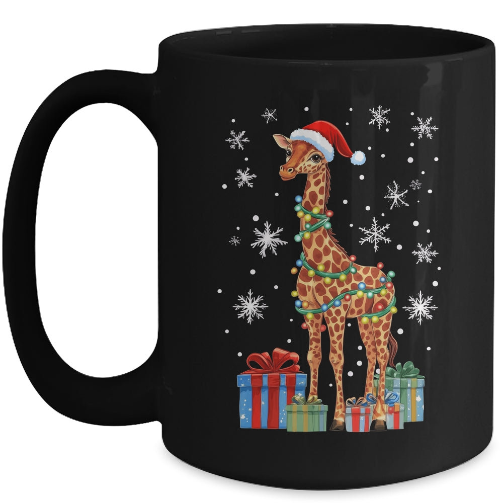 Giraffe Ugly Xmas Lights Santa Hat Giraffe Christmas Mug | siriusteestore
