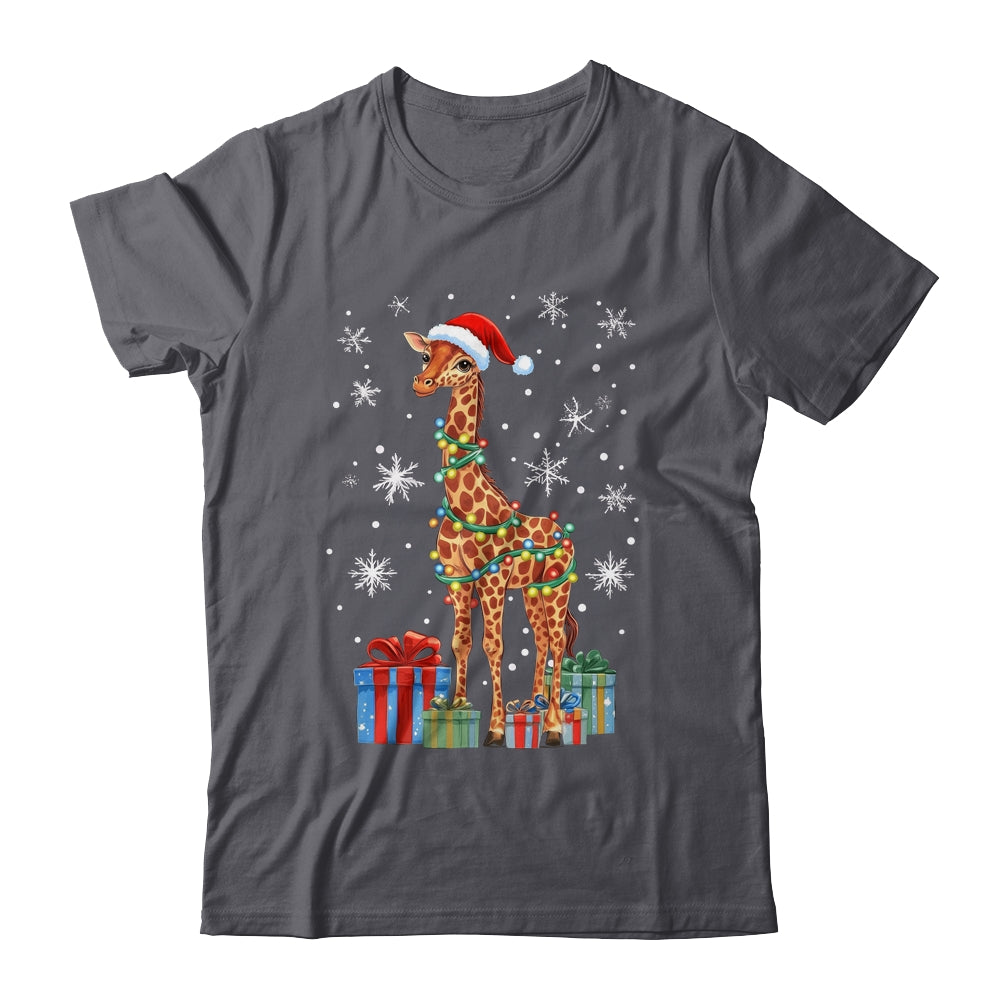 Giraffe Ugly Xmas Lights Santa Hat Giraffe Christmas Shirt & Sweatshirt | siriusteestore
