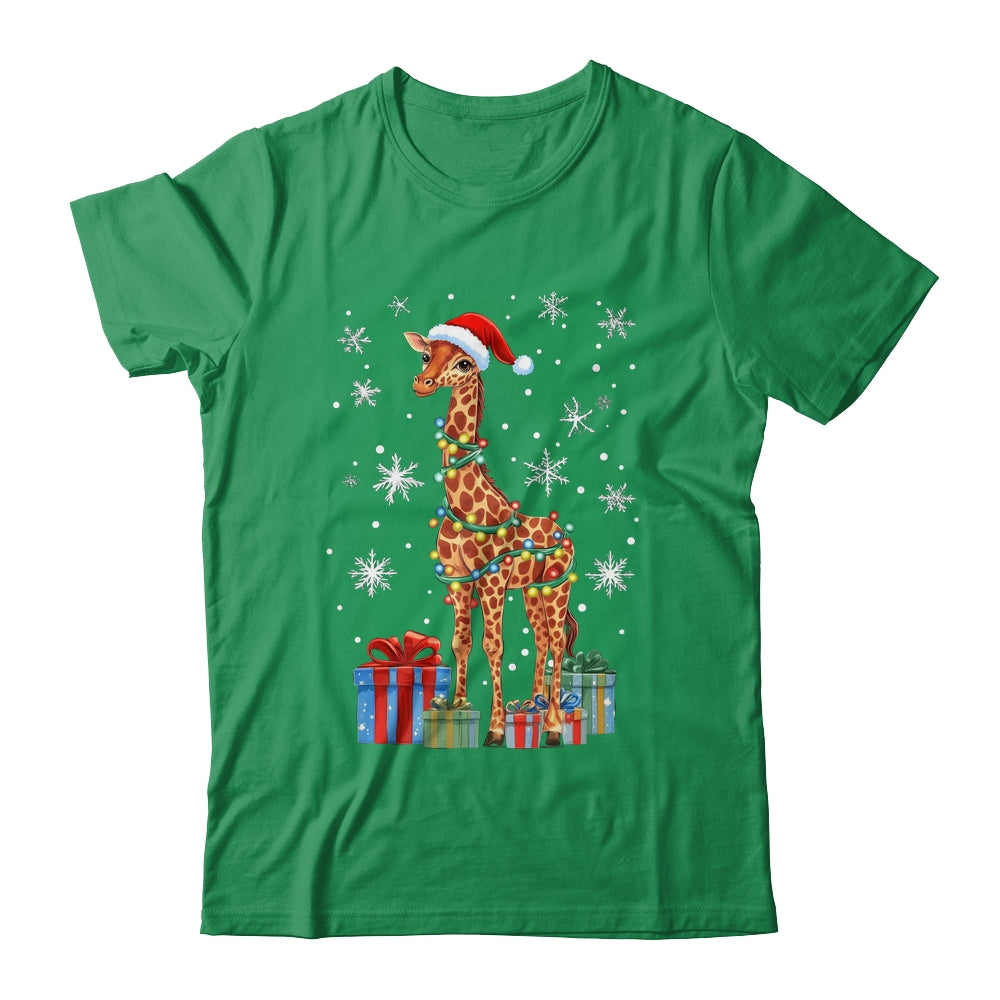 Giraffe Ugly Xmas Lights Santa Hat Giraffe Christmas Shirt & Sweatshirt | siriusteestore