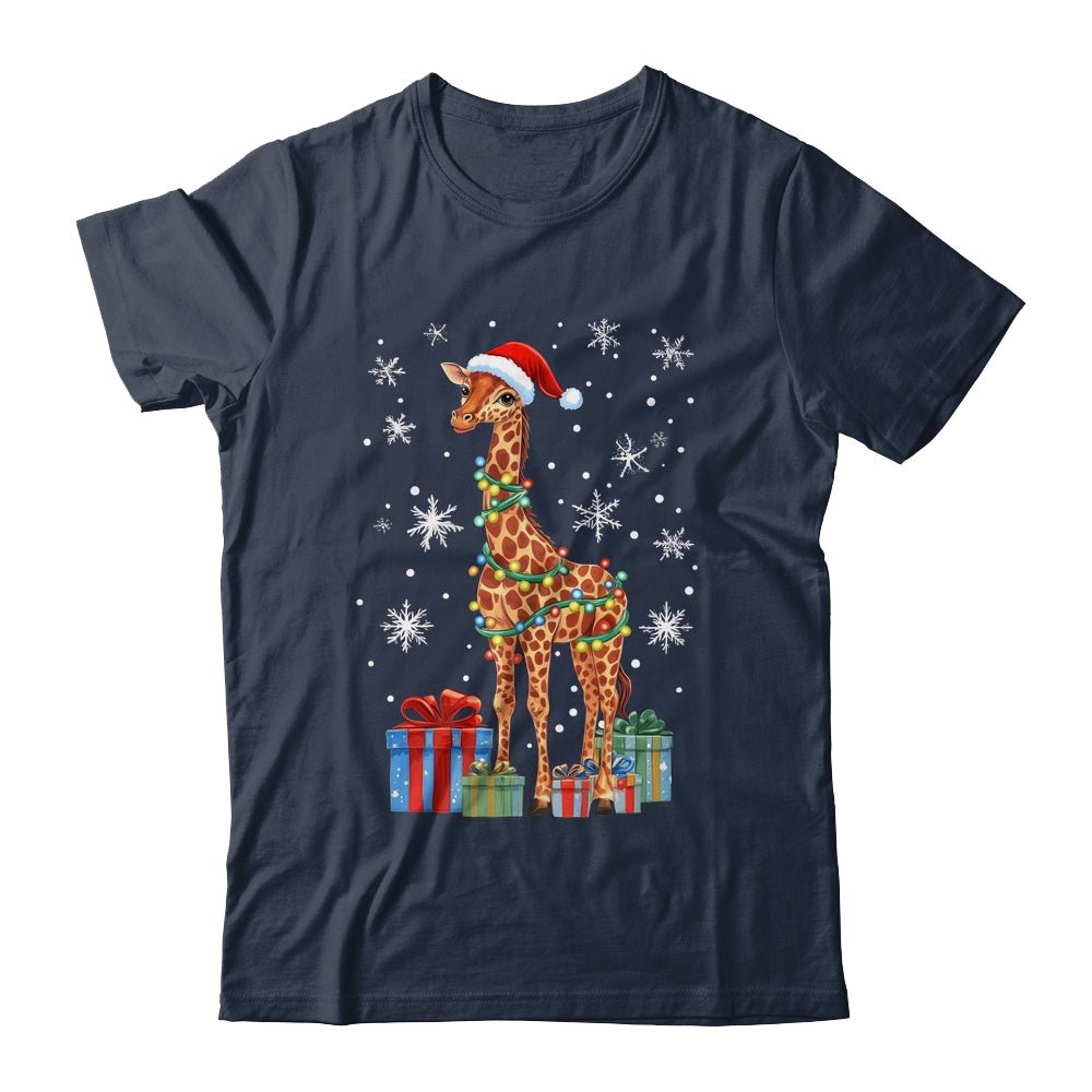 Giraffe Ugly Xmas Lights Santa Hat Giraffe Christmas Shirt & Sweatshirt | siriusteestore