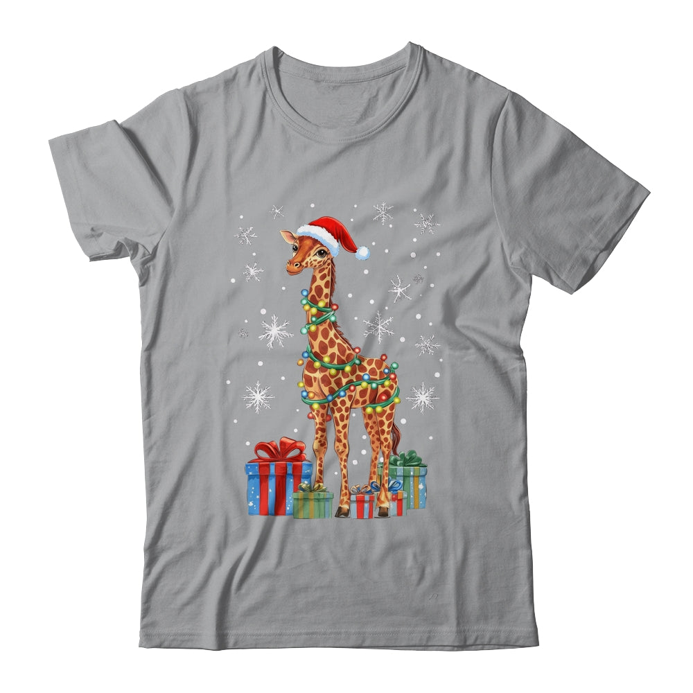 Giraffe Ugly Xmas Lights Santa Hat Giraffe Christmas Shirt & Sweatshirt | siriusteestore