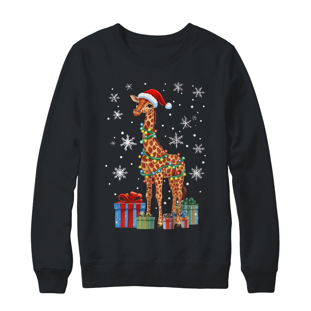 Giraffe Ugly Xmas Lights Santa Hat Giraffe Christmas Shirt & Sweatshirt | siriusteestore