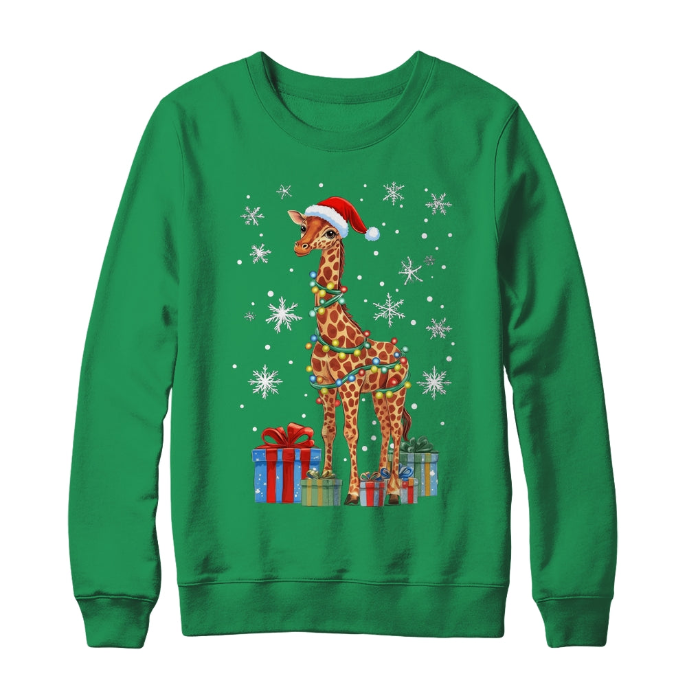 Giraffe Ugly Xmas Lights Santa Hat Giraffe Christmas Shirt & Sweatshirt | siriusteestore