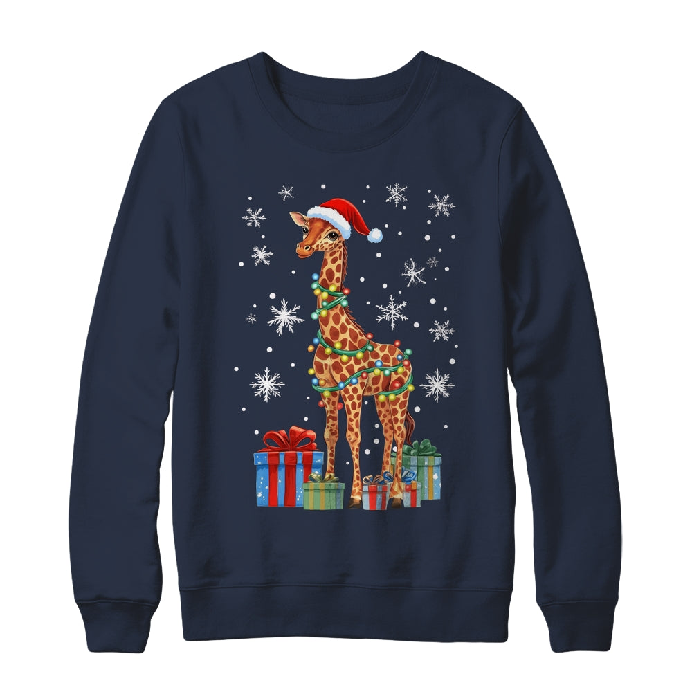 Giraffe Ugly Xmas Lights Santa Hat Giraffe Christmas Shirt & Sweatshirt | siriusteestore