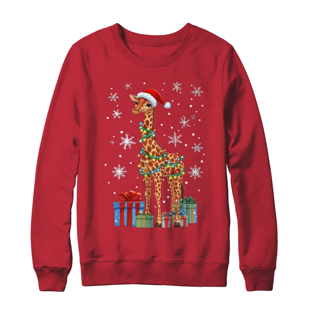Giraffe Ugly Xmas Lights Santa Hat Giraffe Christmas Shirt & Sweatshirt | siriusteestore