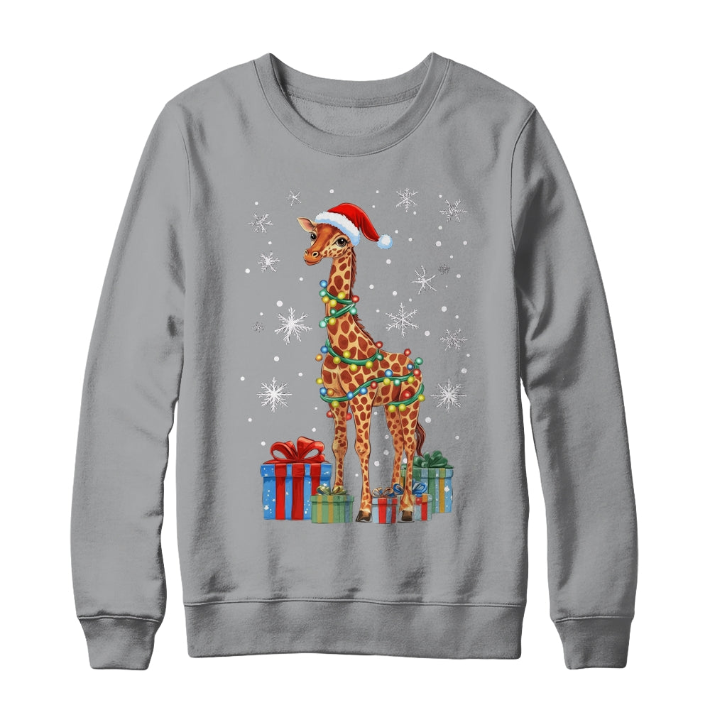 Giraffe Ugly Xmas Lights Santa Hat Giraffe Christmas Shirt & Sweatshirt | siriusteestore