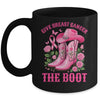 Give Breast Cancer The Boot Cowgirl Cancer Awareness Ribbon Mug | siriusteestore
