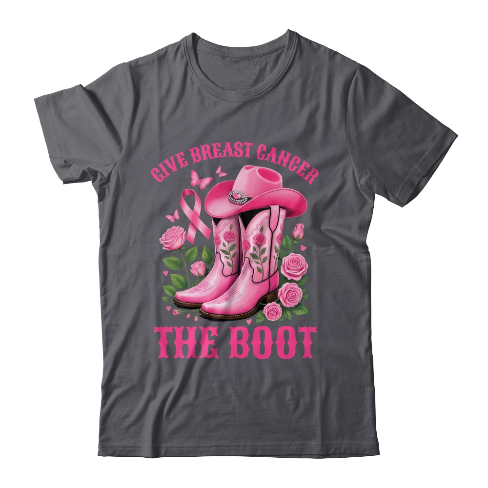 Give Breast Cancer The Boot Cowgirl Cancer Awareness Ribbon Shirt & Tank Top | siriusteestore