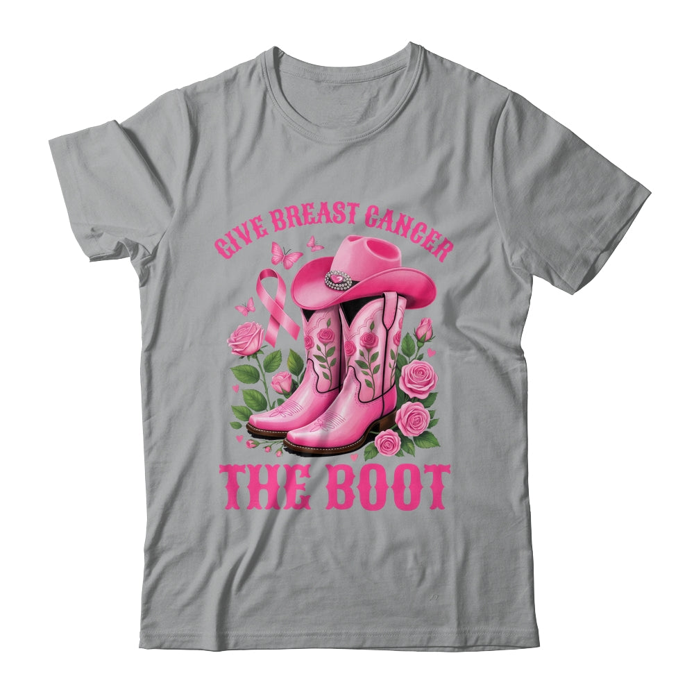 Give Breast Cancer The Boot Cowgirl Cancer Awareness Ribbon Shirt & Tank Top | siriusteestore