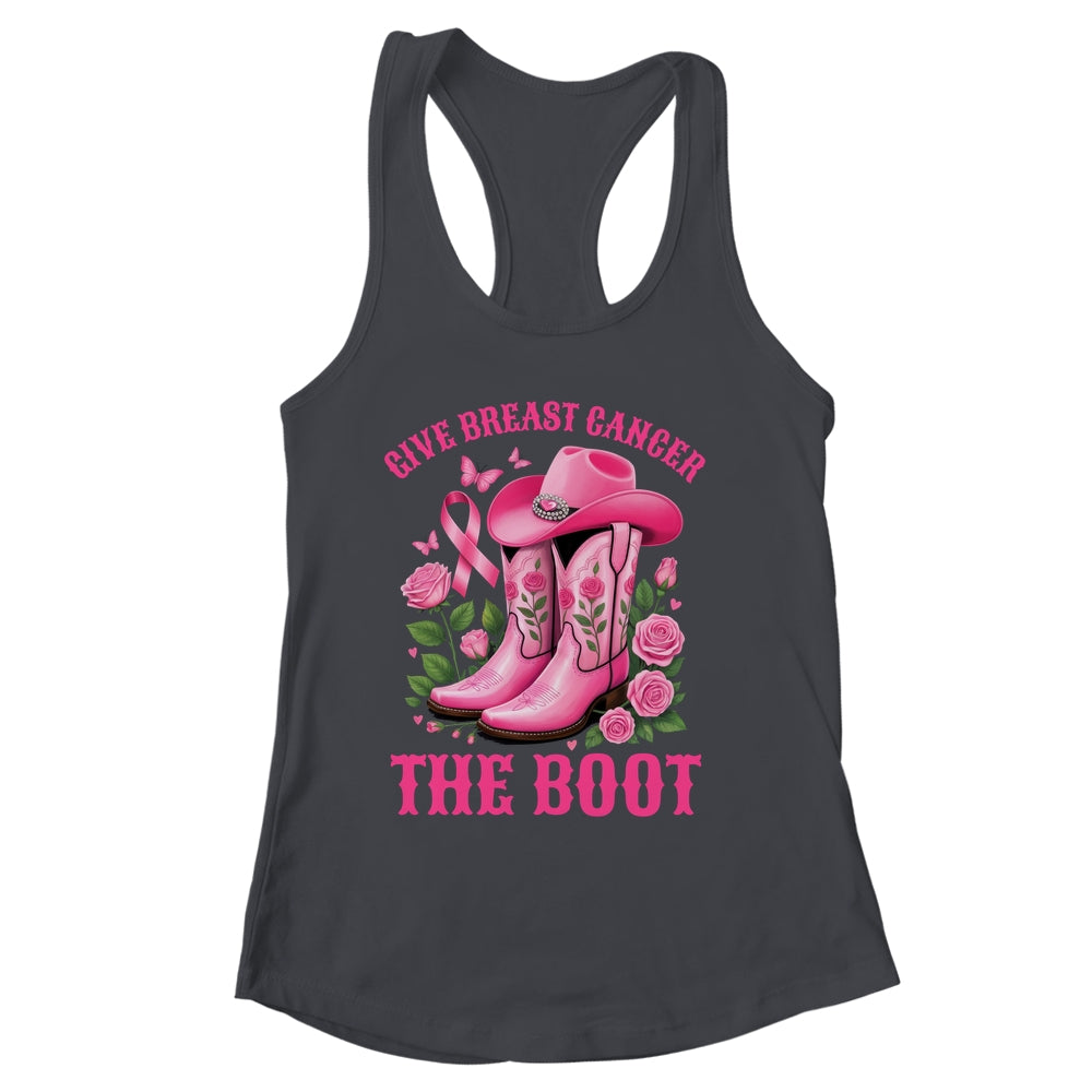 Give Breast Cancer The Boot Cowgirl Cancer Awareness Ribbon Shirt & Tank Top | siriusteestore