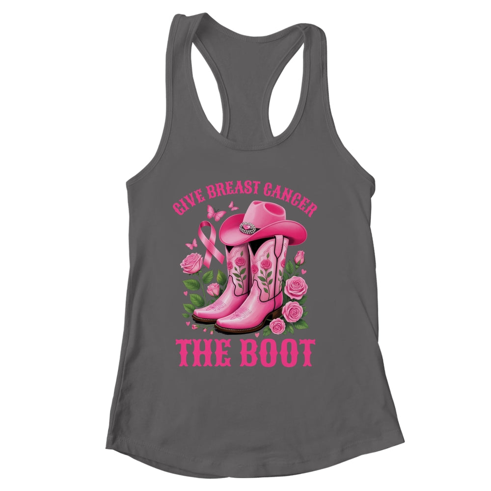 Give Breast Cancer The Boot Cowgirl Cancer Awareness Ribbon Shirt & Tank Top | siriusteestore
