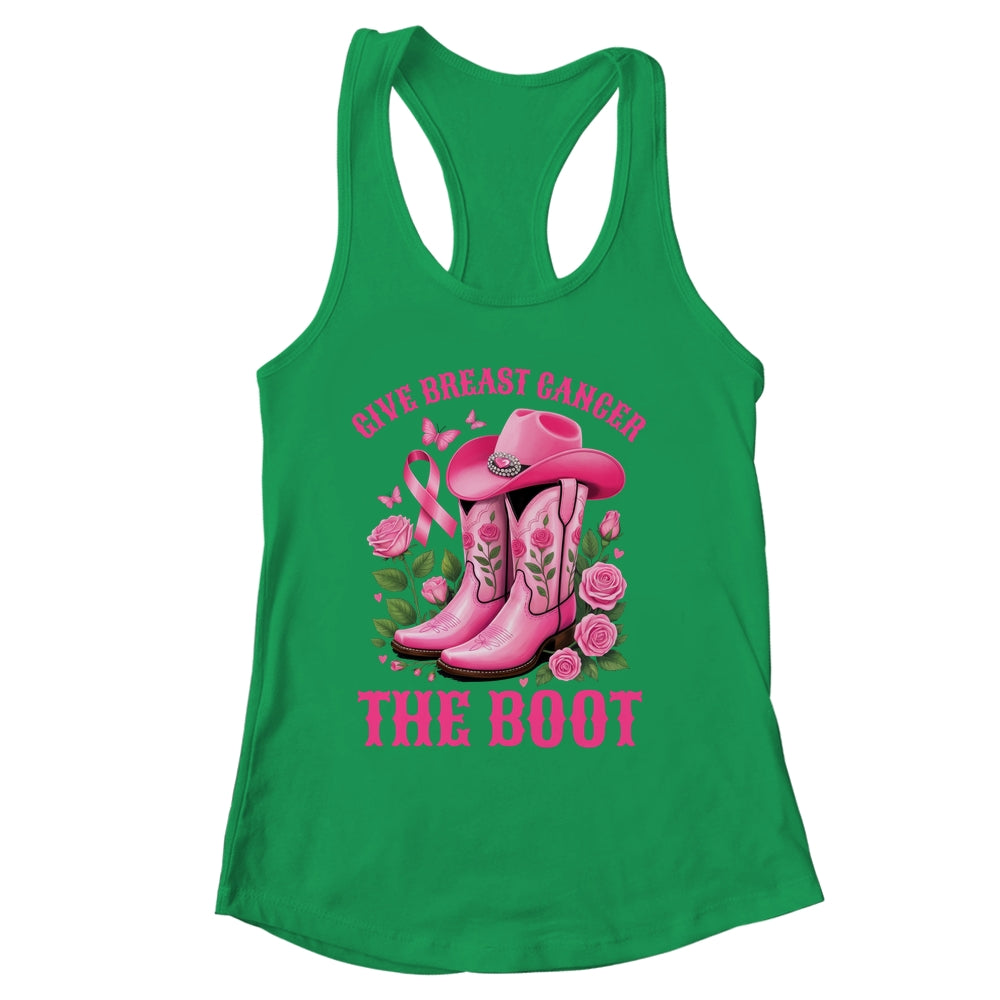 Give Breast Cancer The Boot Cowgirl Cancer Awareness Ribbon Shirt & Tank Top | siriusteestore