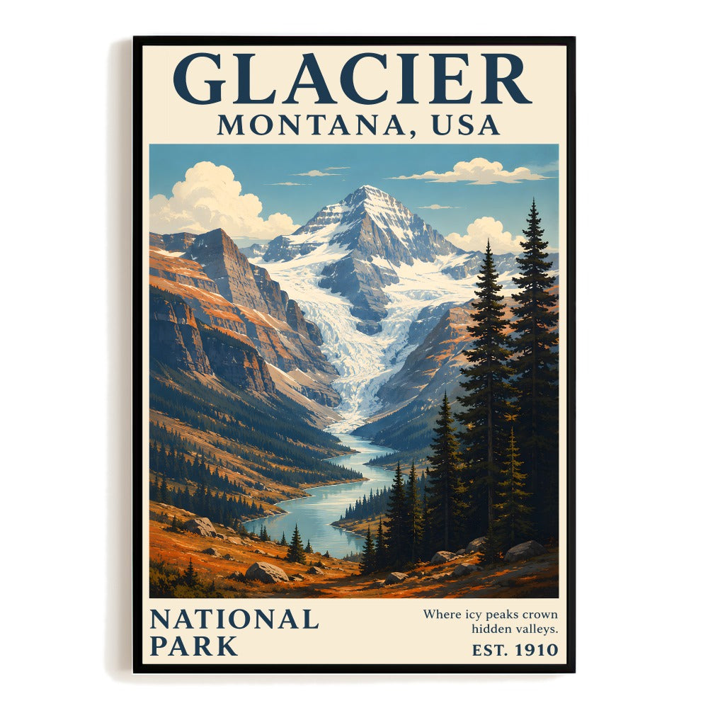 Glacier National Park Montana Usa Travel Gifts Poster Vintage Lake And Mountain Landscape Wall Art Print Painting For Home Living Room Bedroom Kitchen Decor Unframed | siriusteestore