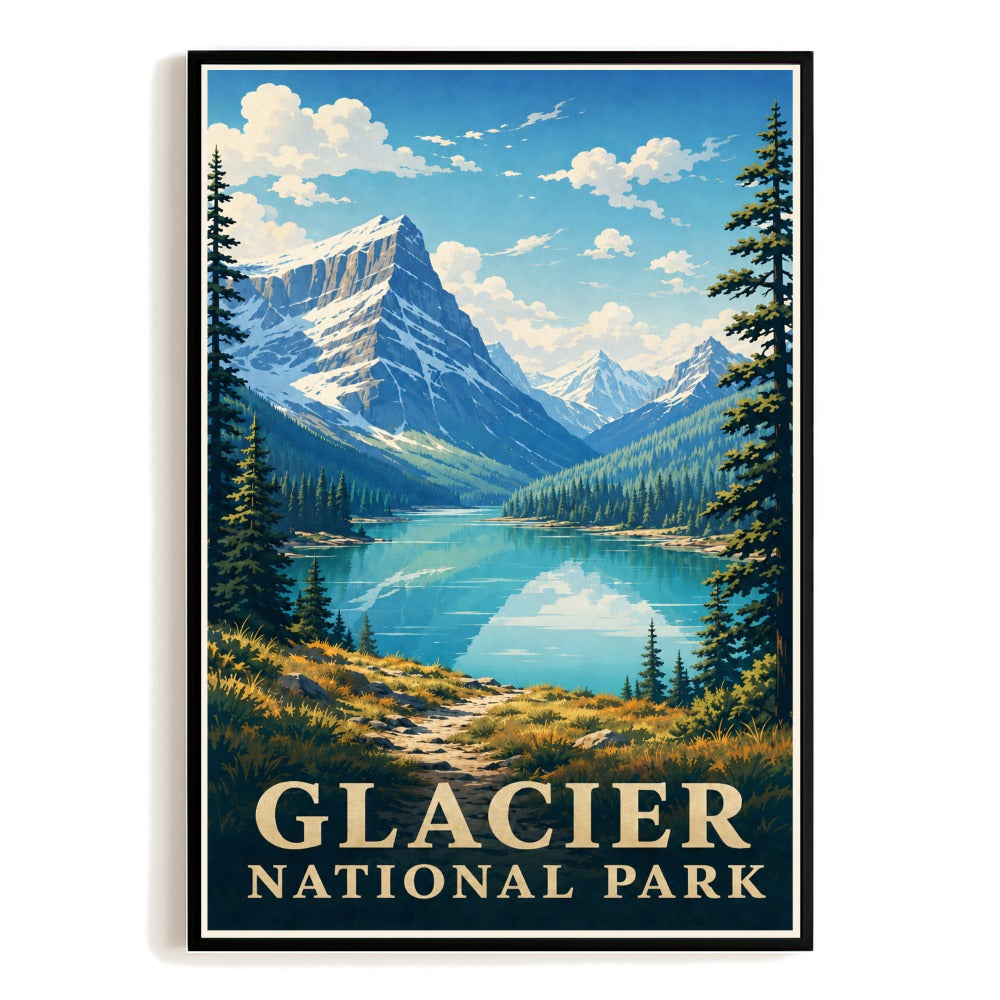 Glacier National Park Travel Gift Poster Vintage Mountain Lake Landscape Wall Art For Nature Lovers Adventure Seekers Ideal For Home Office Kitchen Decor Unframed | siriusteestore