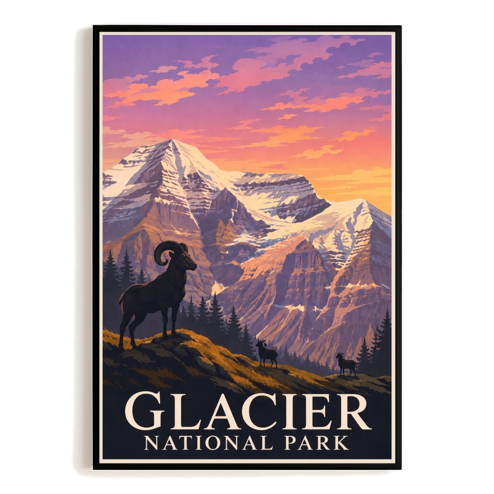 Glacier National Park Travel Poster Mountain Landscape Wall Art Vintage Style Souvenir Print Painting Ideal For Home Living Room Office Bedroom Decor Unframed | siriusteestore