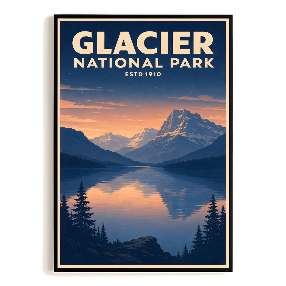 Glacier National Park Travel Poster Vintage Mountain Lake Wall Art Decor For Nature Lovers Adventure Seekers Home Living Room Office Bedroom Souvenir Print Unframed | siriusteestore