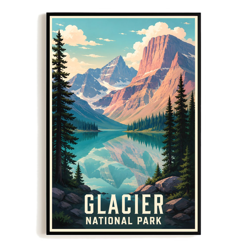 Glacier National Park Travel Poster Vintage Mountain Landscape Wall Art Nature Adventure Souvenir Print Painting For Home Living Room Office Bedroom Decor Unframed | siriusteestore