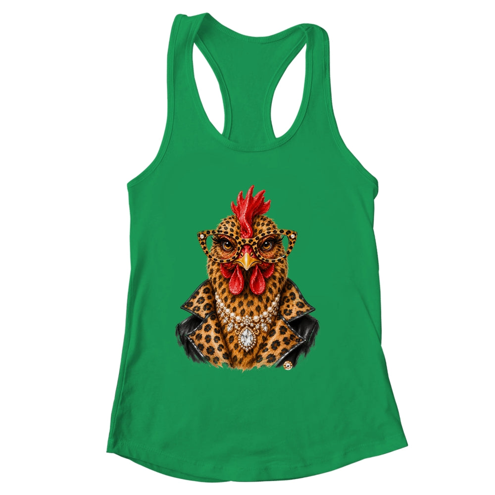 Glam Chicken Farm Leopard Sunglasses Chicken Lovers Funny Shirt & Tank Top | siriusteestore