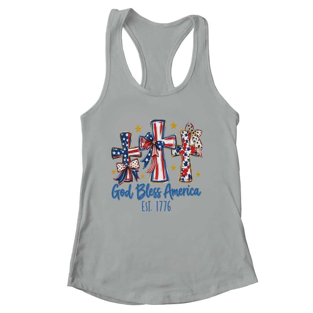 God Bless America Coquette Bow Jesus Christian 4Th Of July Shirt & Tank Top | siriusteestore