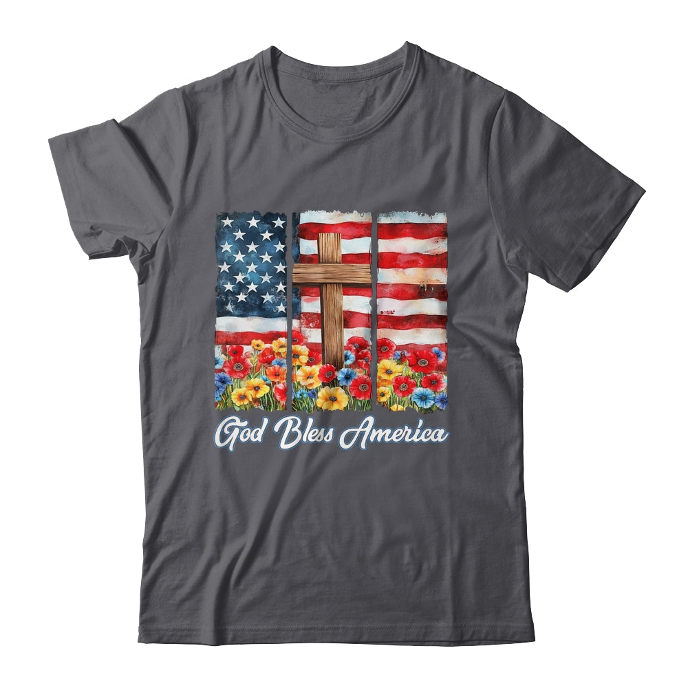 God Bless America Flag Cross Flowers Patriotic 4th Of July Shirt & Hoodie | siriusteestore