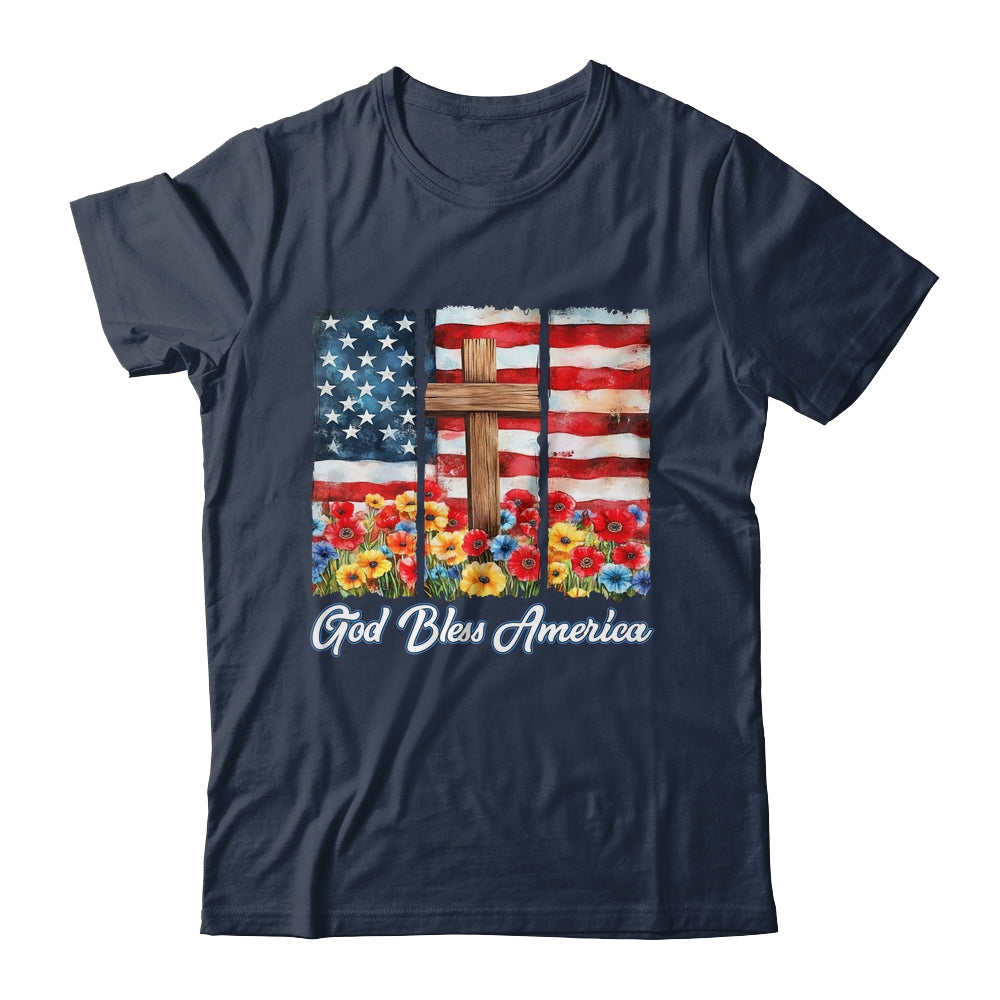 God Bless America Flag Cross Flowers Patriotic 4th Of July Shirt & Hoodie | siriusteestore