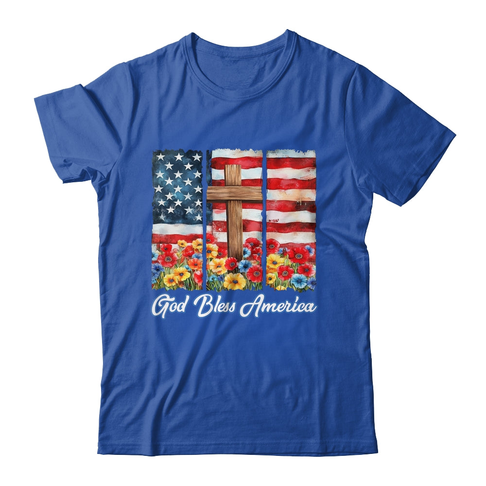 God Bless America Flag Cross Flowers Patriotic 4th Of July Shirt & Hoodie | siriusteestore
