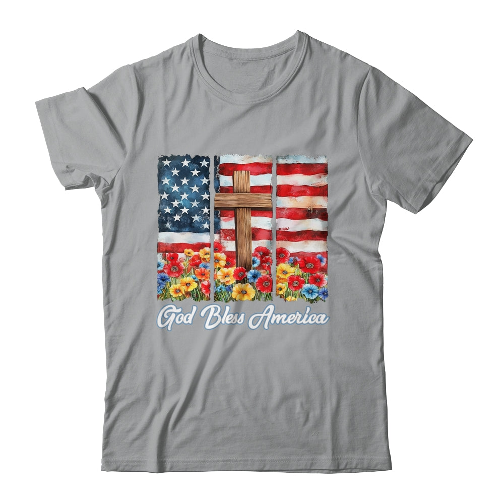 God Bless America Flag Cross Flowers Patriotic 4th Of July Shirt & Hoodie | siriusteestore