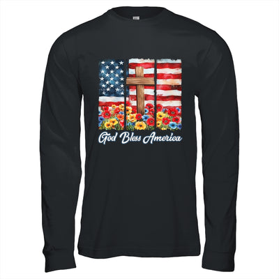 God Bless America Flag Cross Flowers Patriotic 4th Of July Shirt & Hoodie | siriusteestore