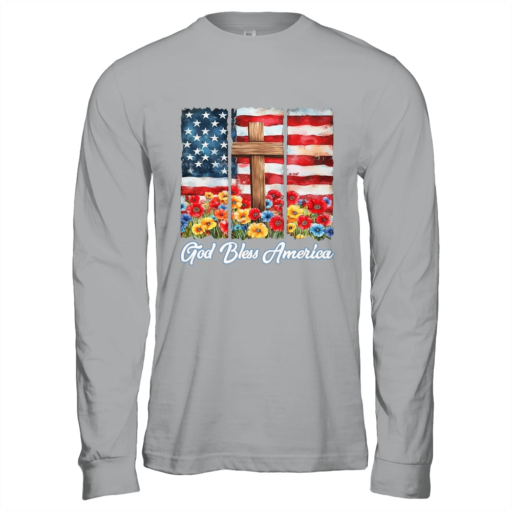 God Bless America Flag Cross Flowers Patriotic 4th Of July Shirt & Hoodie | siriusteestore