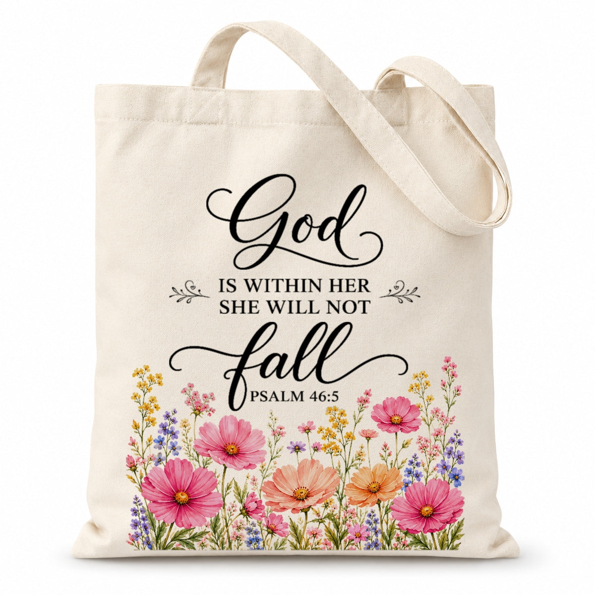 God Is Within Her She Will Not Fall Psalm 46 5 Floral Christian Tote Bag For Women Bible Verse Canvas Bag Faith Inspirational Church Gift Religious Aesthetic | siriusteestore