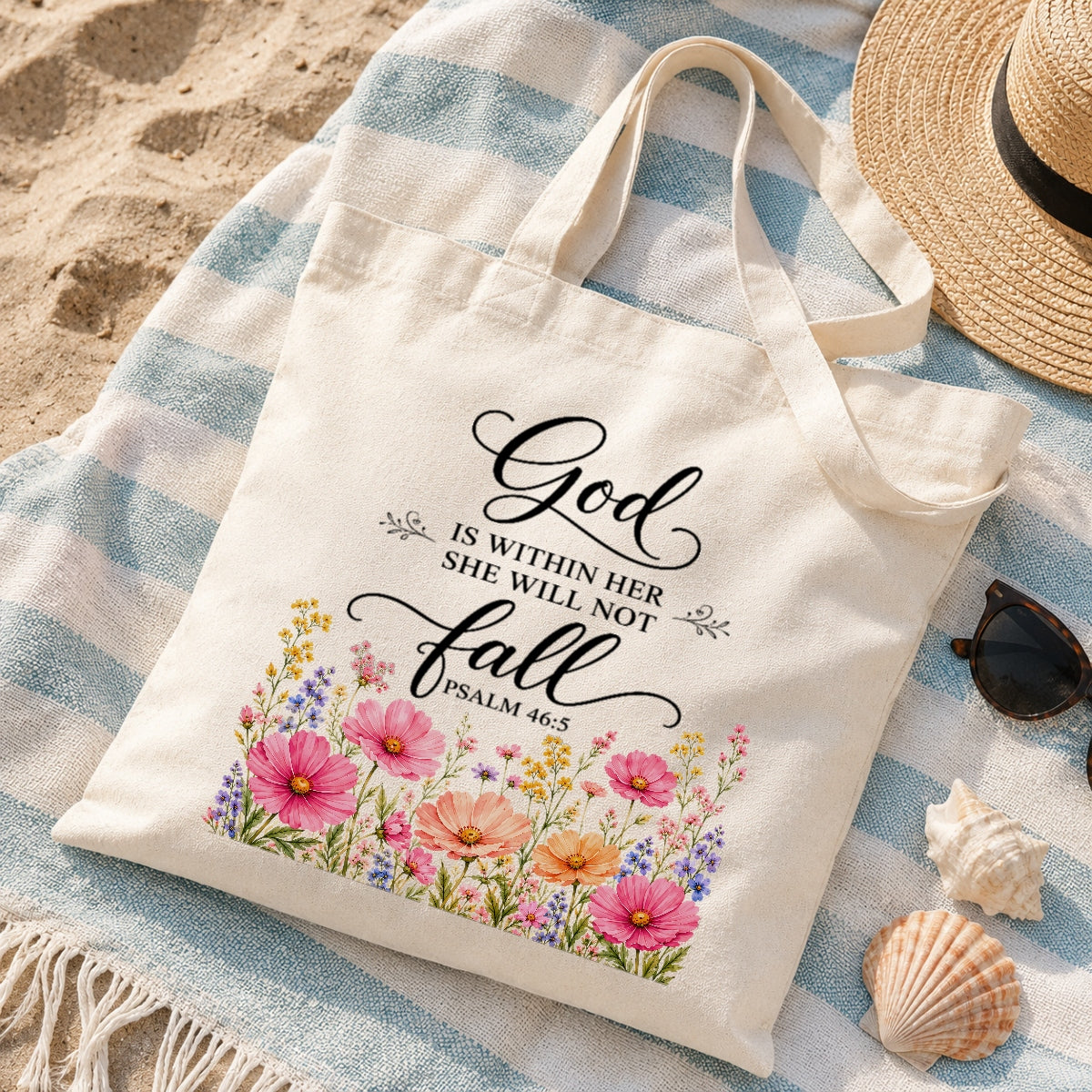 God Is Within Her She Will Not Fall Psalm 46 5 Floral Christian Tote Bag For Women Bible Verse Canvas Bag Faith Inspirational Church Gift Religious Aesthetic | siriusteestore
