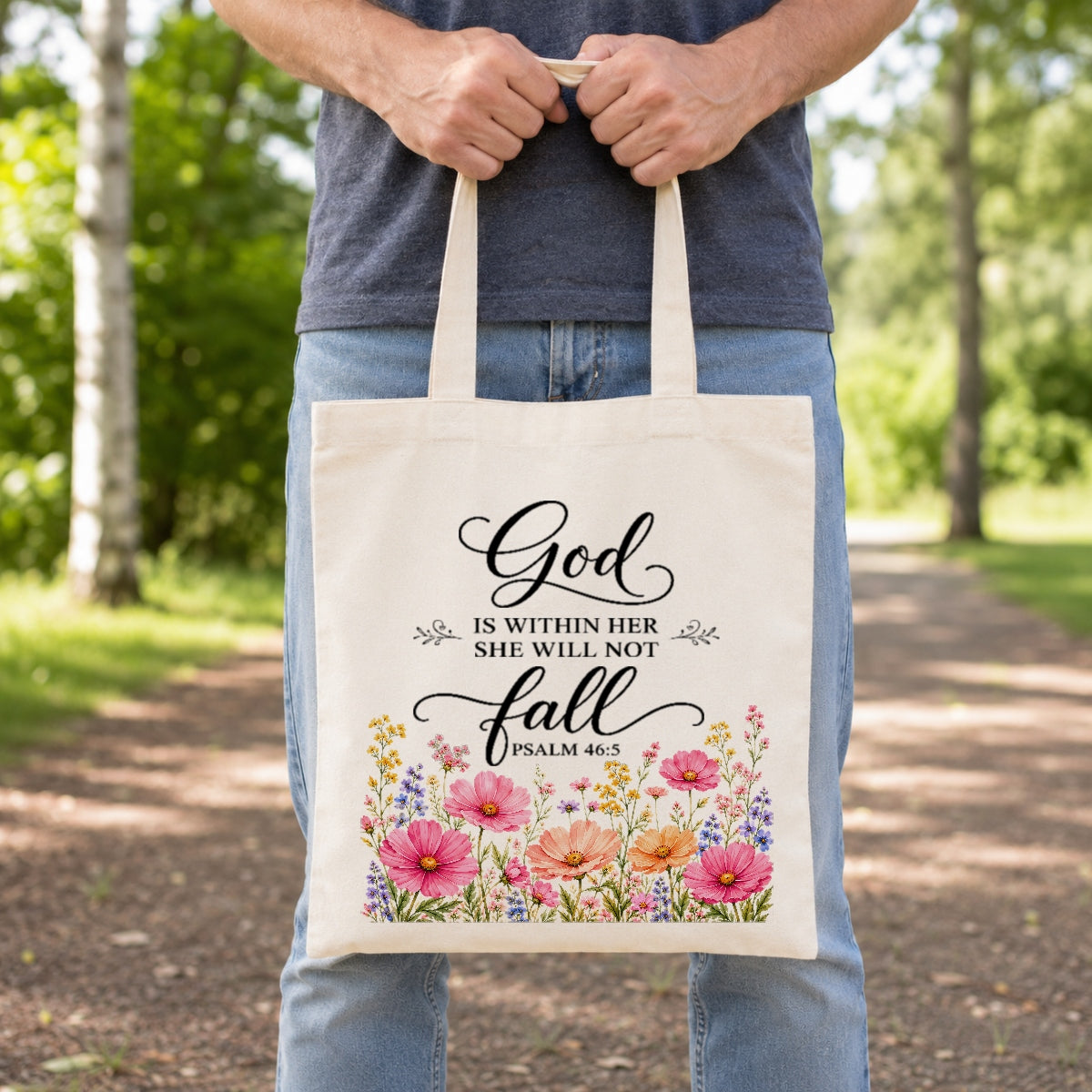 God Is Within Her She Will Not Fall Psalm 46 5 Floral Christian Tote Bag For Women Bible Verse Canvas Bag Faith Inspirational Church Gift Religious Aesthetic | siriusteestore