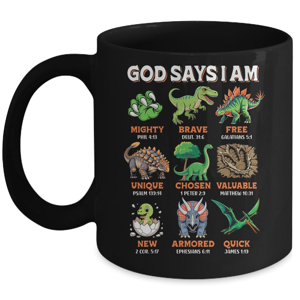 God Says I Am Bible Verses Dinosaurs For Christian Boys Mug | siriusteestore