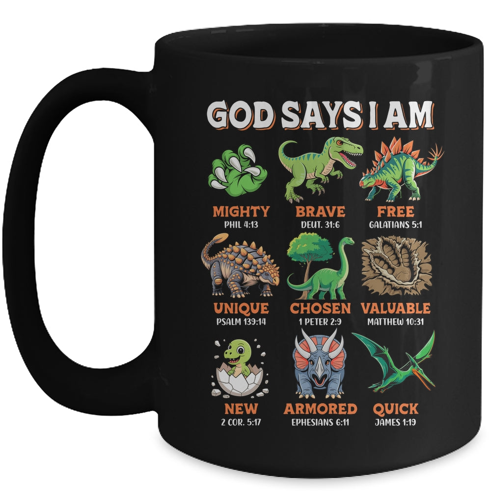 God Says I Am Bible Verses Dinosaurs For Christian Boys Mug | siriusteestore