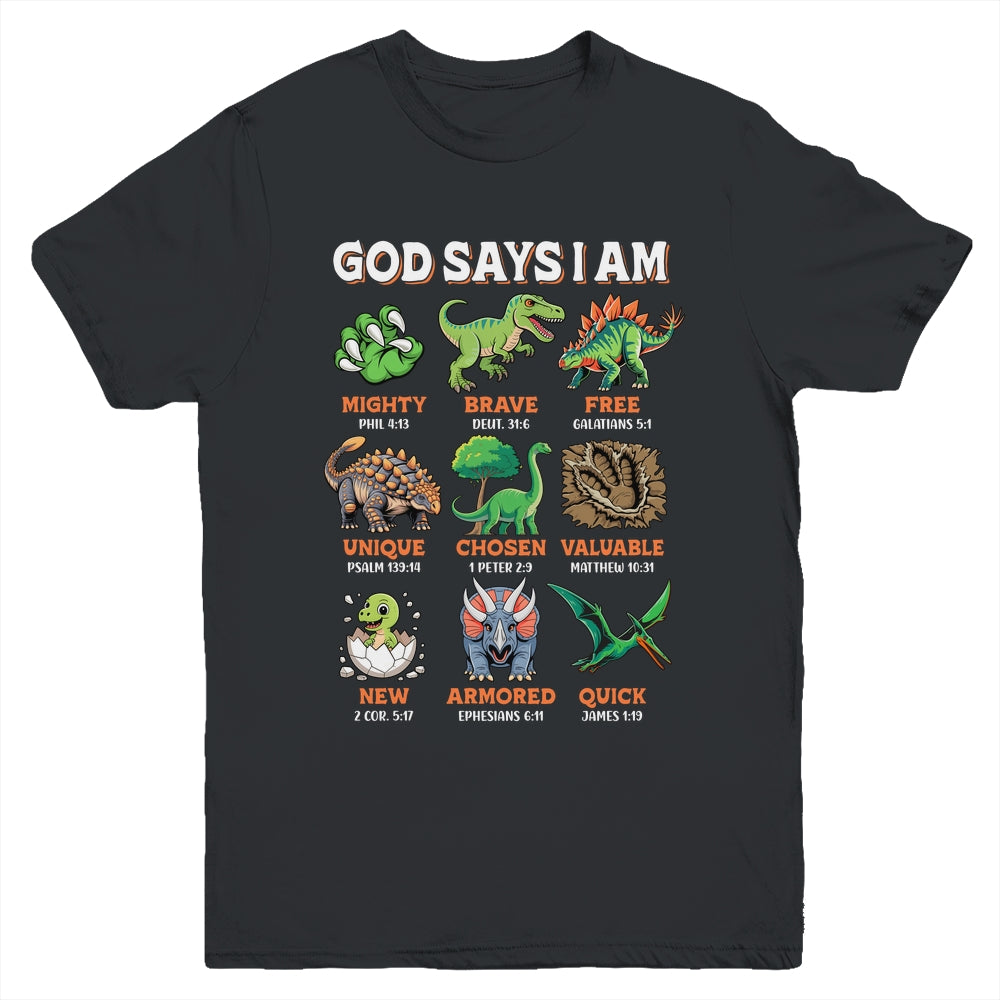 God Says I Am Bible Verses Dinosaurs For Christian Boys Youth Shirt | siriusteestore