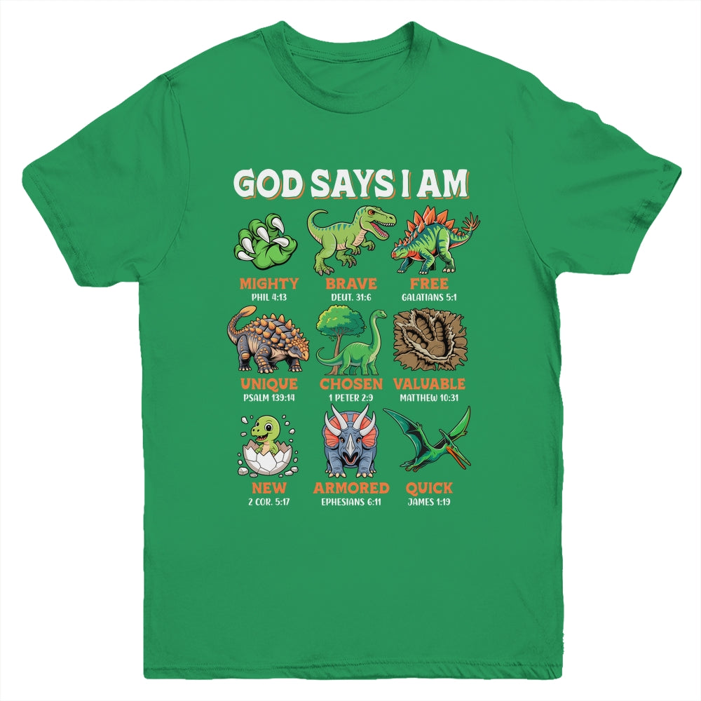 God Says I Am Bible Verses Dinosaurs For Christian Boys Youth Shirt | siriusteestore