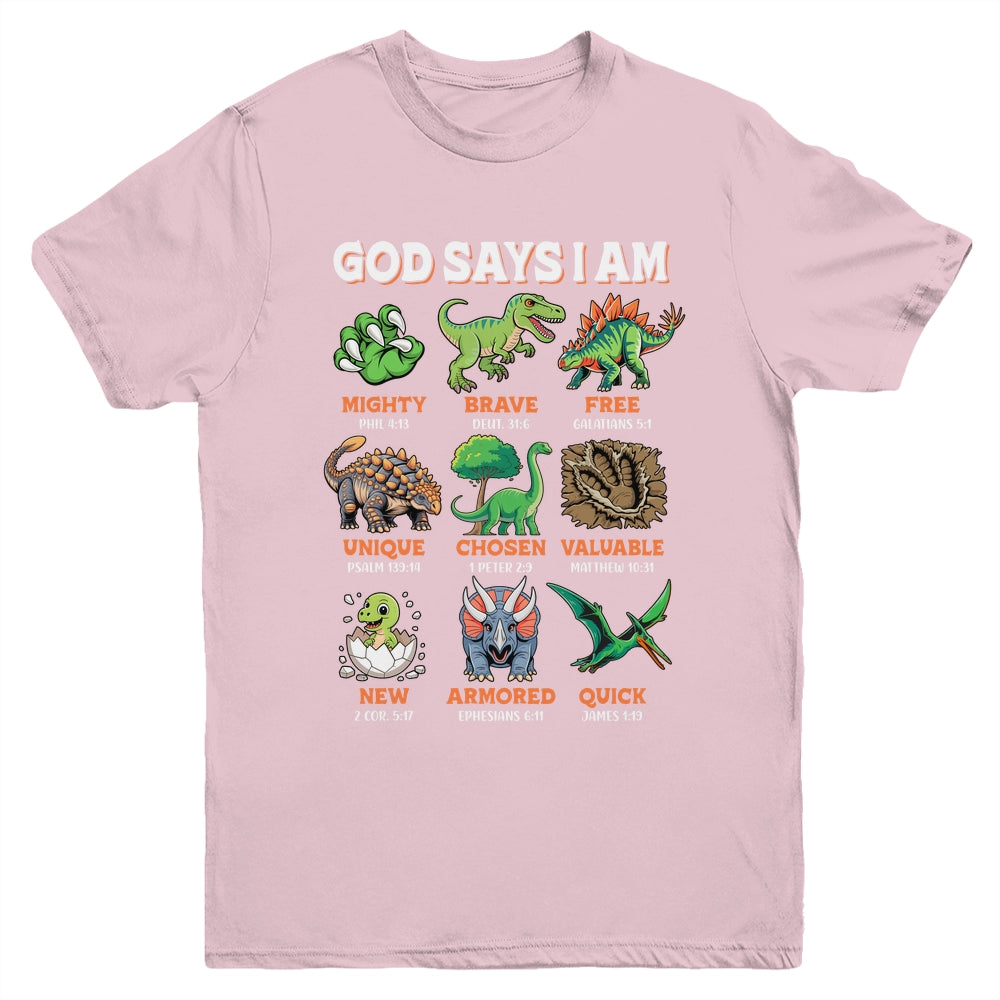 God Says I Am Bible Verses Dinosaurs For Christian Boys Youth Shirt | siriusteestore