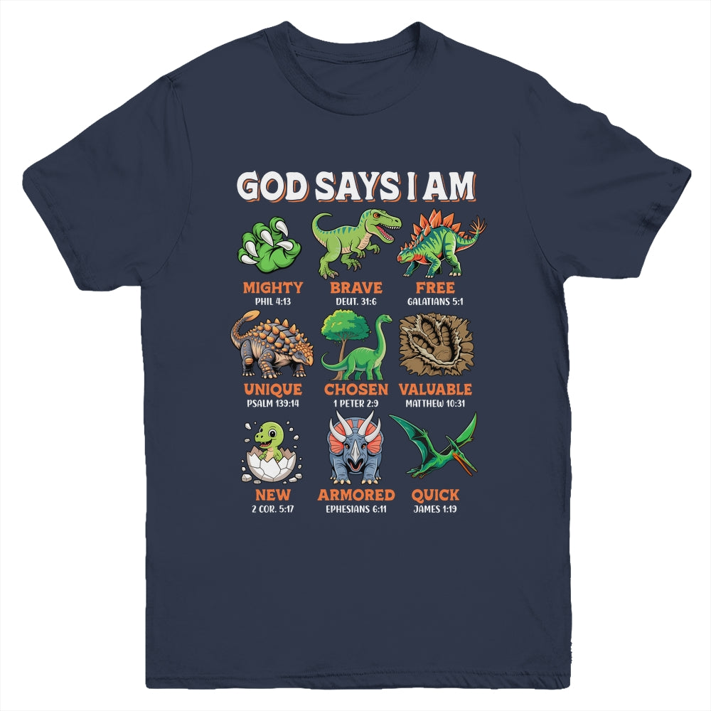 God Says I Am Bible Verses Dinosaurs For Christian Boys Youth Shirt | siriusteestore