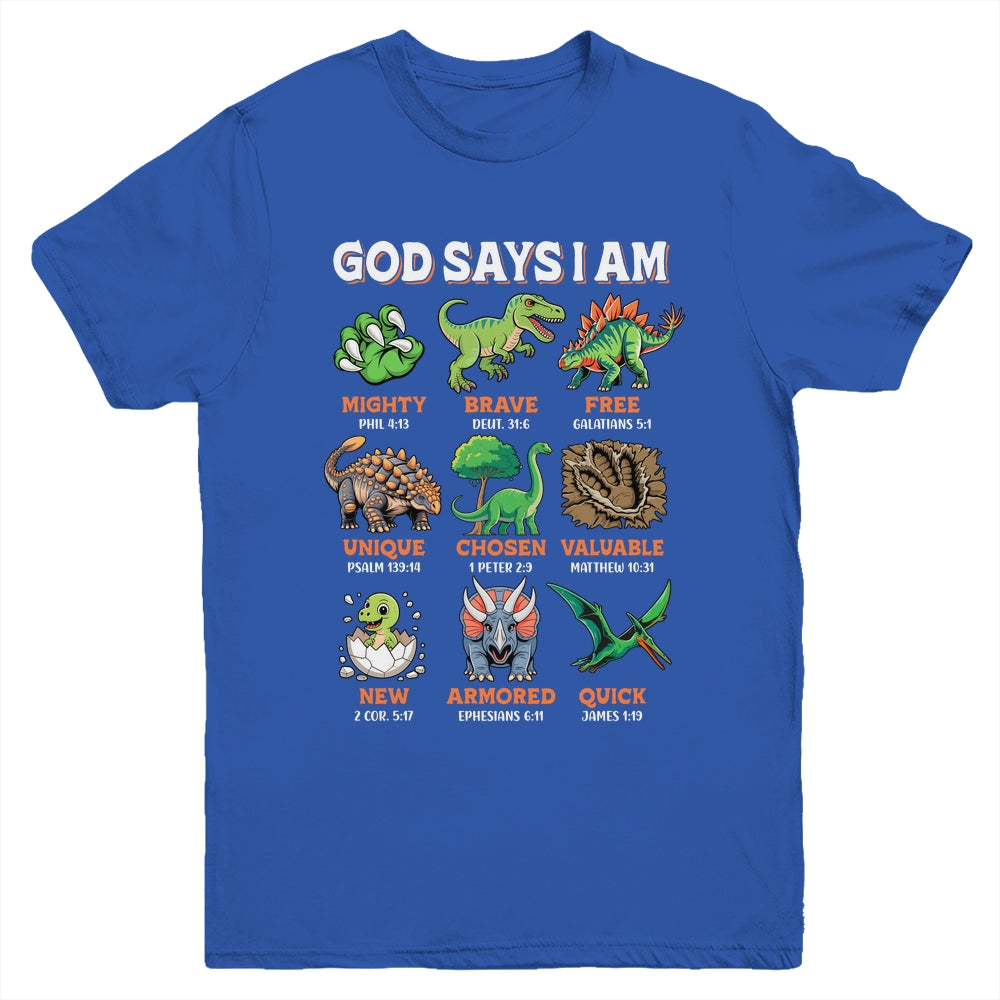 God Says I Am Bible Verses Dinosaurs For Christian Boys Youth Shirt | siriusteestore