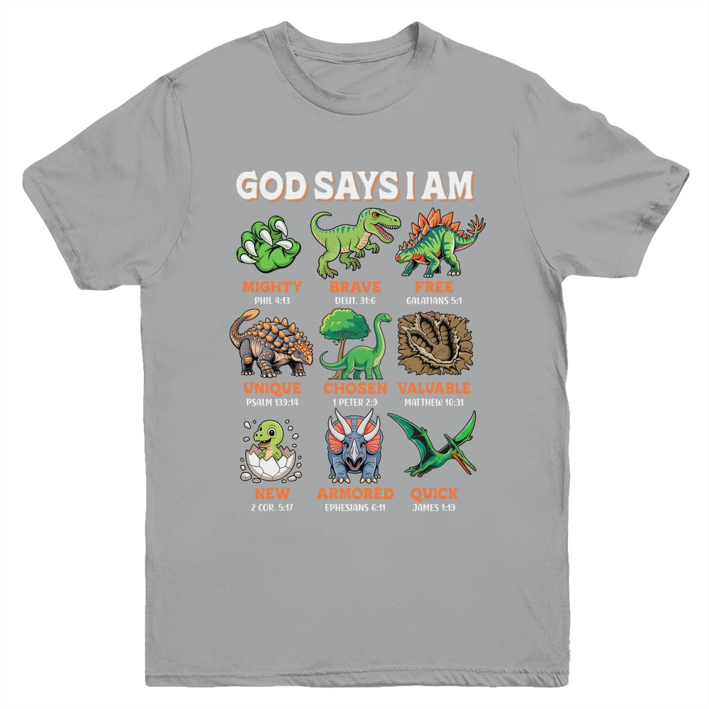 God Says I Am Bible Verses Dinosaurs For Christian Boys Youth Shirt | siriusteestore