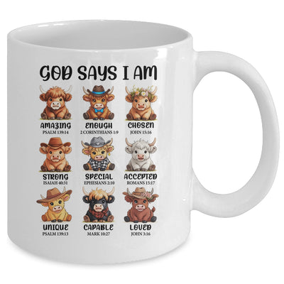 God Says I Am Highland Cow Christian Religious Scottish Cow Mug | siriusteestore