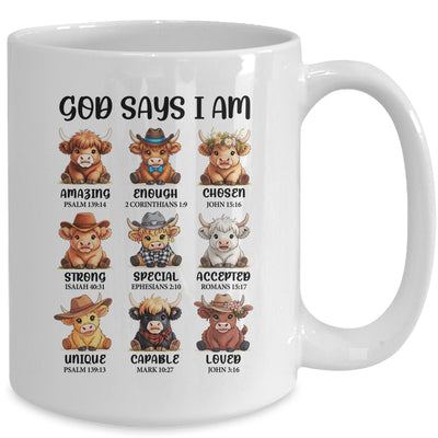 God Says I Am Highland Cow Christian Religious Scottish Cow Mug | siriusteestore