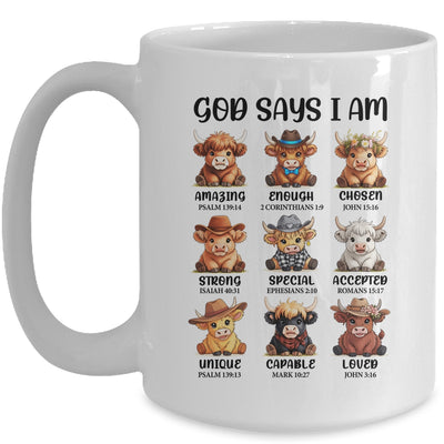 God Says I Am Highland Cow Christian Religious Scottish Cow Mug | siriusteestore