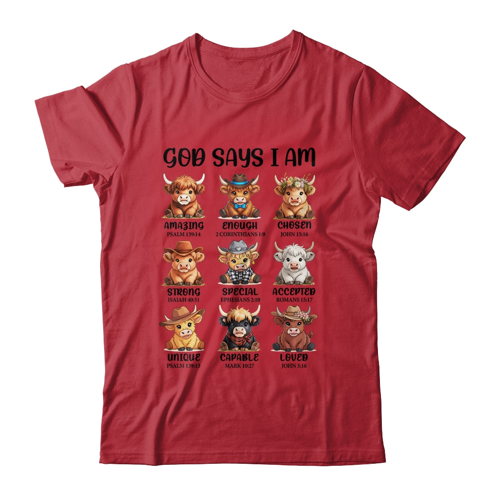 God Says I Am Highland Cow Christian Religious Scottish Cow Shirt & Hoodie | siriusteestore