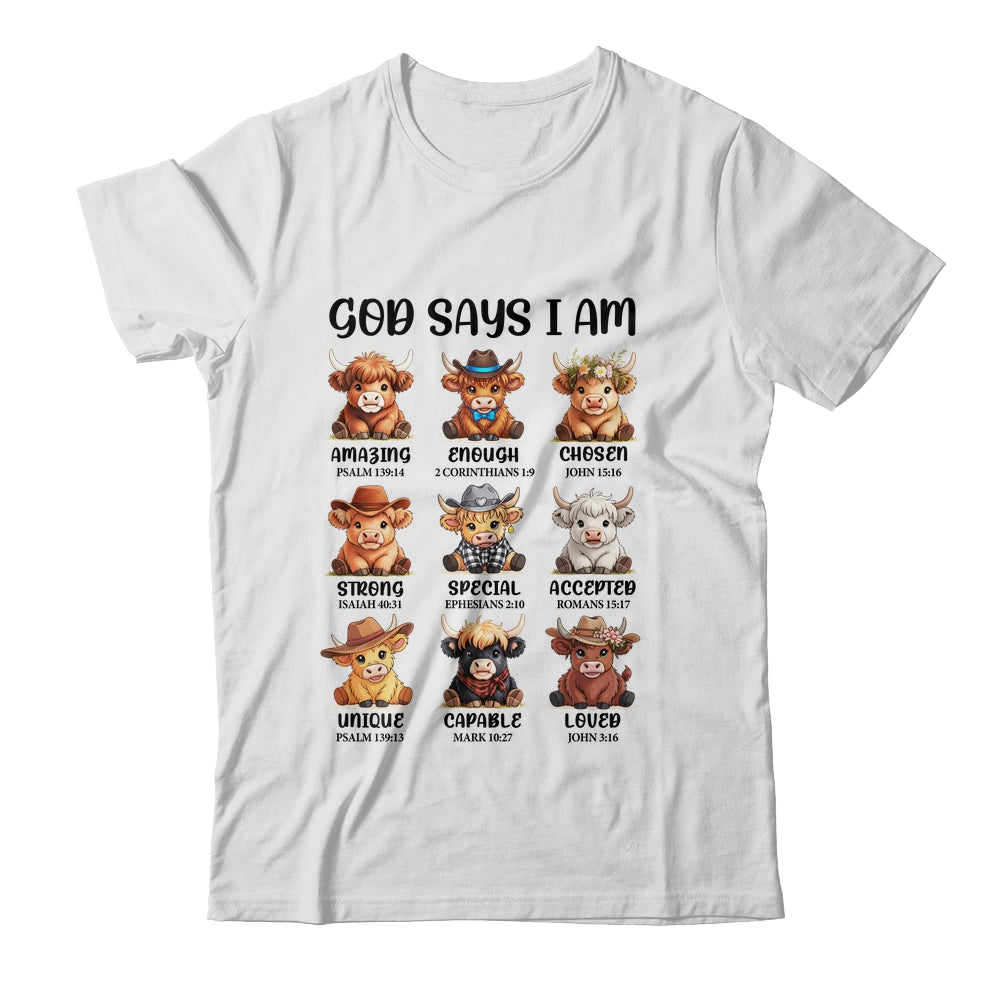 God Says I Am Highland Cow Christian Religious Scottish Cow Shirt & Hoodie | siriusteestore