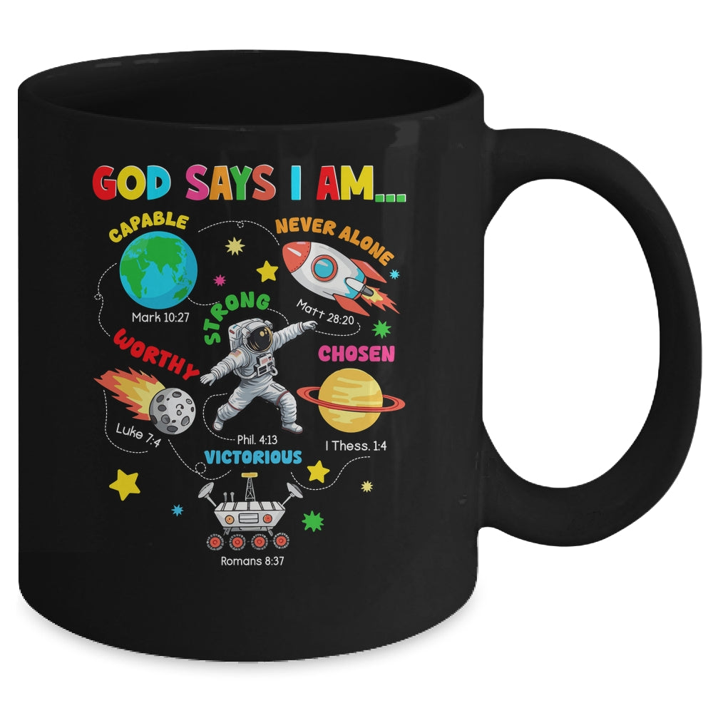 God Says I Am Outer Space Astronaut Bible Christian Boys Kid Mug | siriusteestore